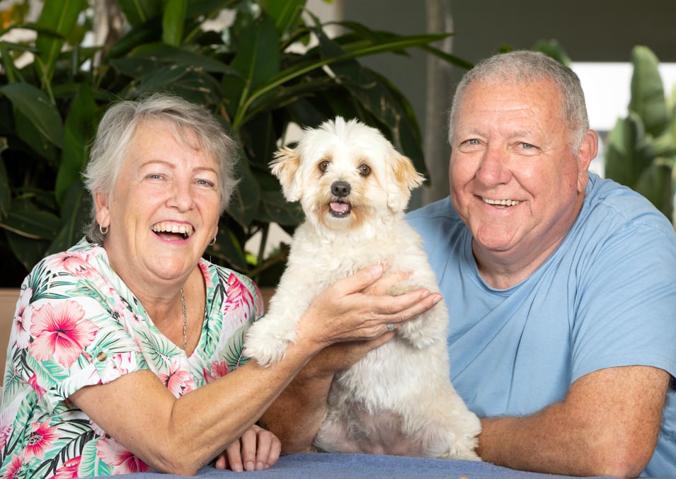 Homeowners happy to move into their new Stockland Halcyon home with their dog