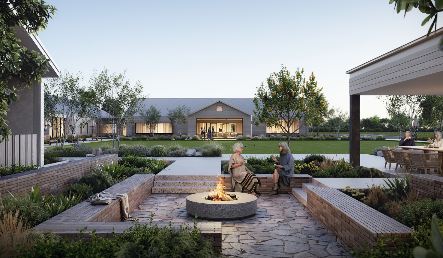 Render of Halcyon Horizon clubhouse facilities of fire pit