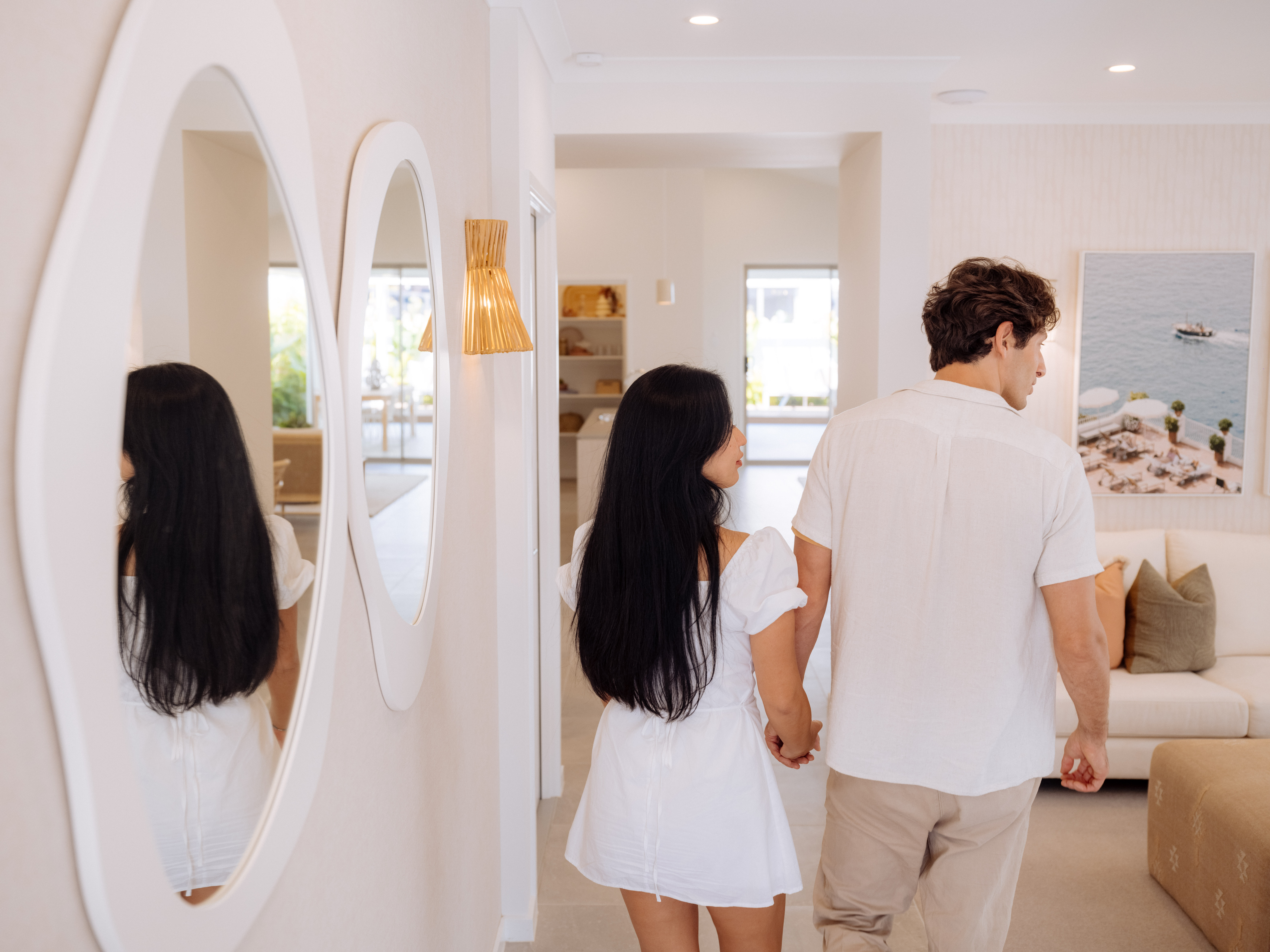 Couple walking in home