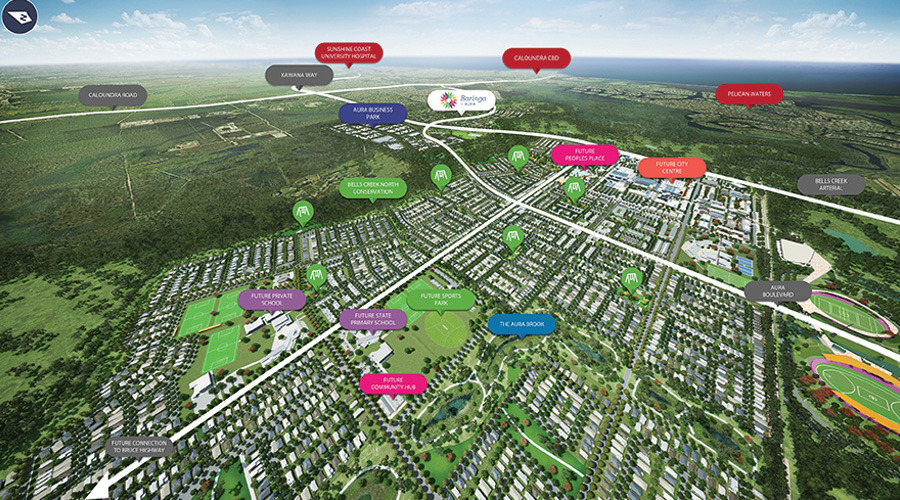 An artist's impression of Aura Central, a new precinct within Stockland's $5 billion Aura community on the Sunshine Coast (Qld).