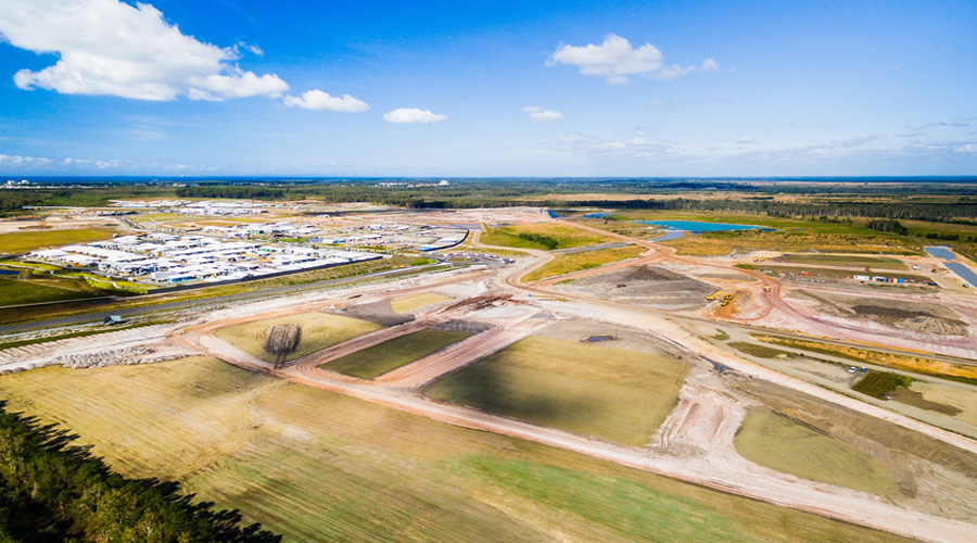 An aerial view of the location of the new Aura Business Park, which commenced construction on 24 August 2017 at Caloundra (Qld).