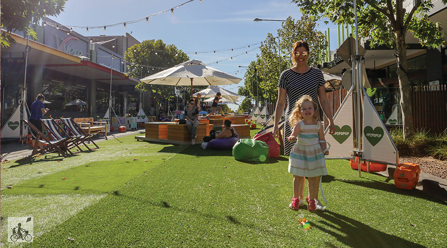 The Point Cook Pop Up Park was launched by the Point Cook Action Group in collaboration with Stockland. Set amongst Stockland Point Cook’s dining precinct on Murnong Street, the park is a fun community space featuring deck chairs, beach umbrellas and picnic blankets, offering customers the chance to enjoy casual dining alfresco in the vibrant outdoor space. (Image credit: Mamma Knows West.)