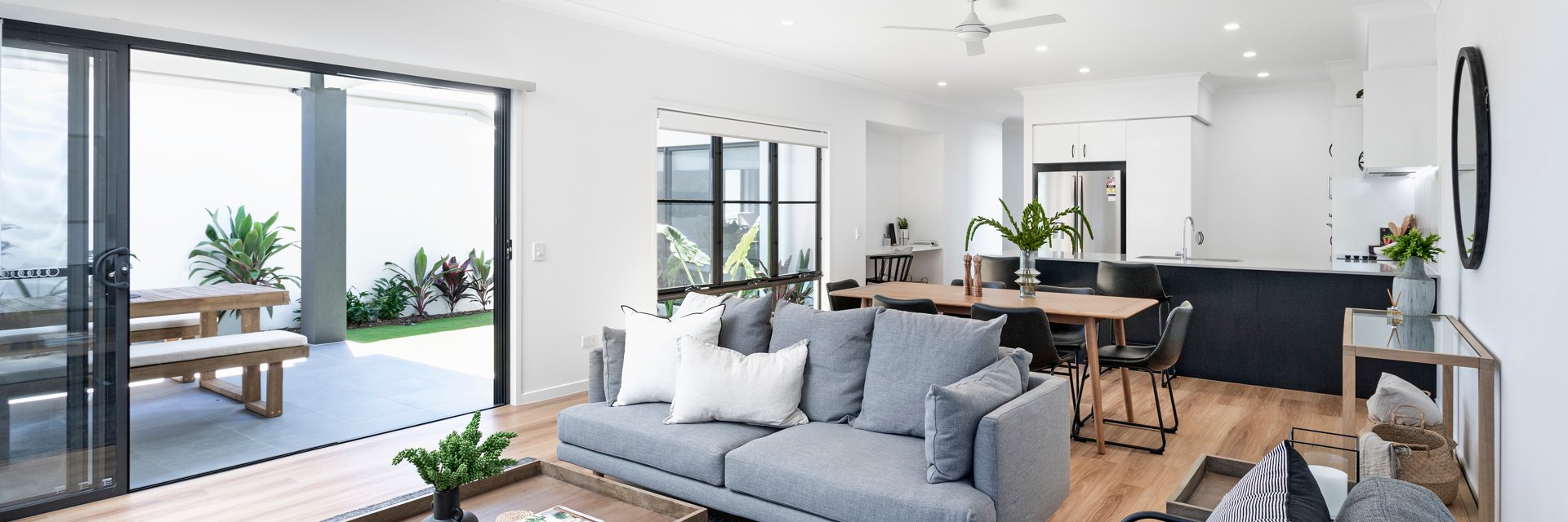 Beautiful modern interior living room display at a Stockland Halcyon community