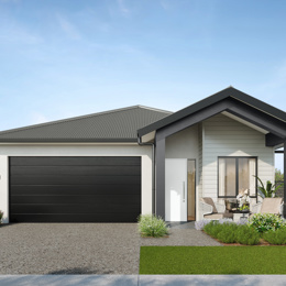 Facade render of the Byron G4 house design with a gable facade in urban colour scheme, located at Stockland Halcyon Gables in The Hills district.