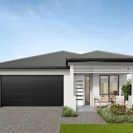Facade render of the Byron H9 house design with a hip facade in urban colour scheme, located at Stockland Halcyon Gables in The Hills district. 