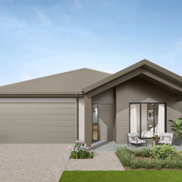 Facade render of the Daintree G4 house design with a gable facade in country colour scheme, located at Stockland Halcyon Gables in The Hills district. 