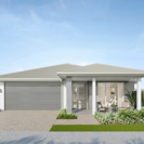 Facade render of the Daintree H2 house design with a hip roofline in coastal colour scheme, located at Stockland Halcyon Gables in The Hills district. 