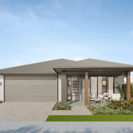 Facade render of the Daintree H2 house design with a hip roofline in country colour scheme, located at Stockland Halcyon Gables in The Hills district. 