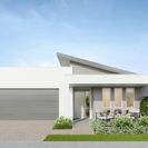 Facade render of the Kimberley S6 house design with a skillion roofline in coastal colour scheme, located at Stockland Halcyon Gables in The Hills district.