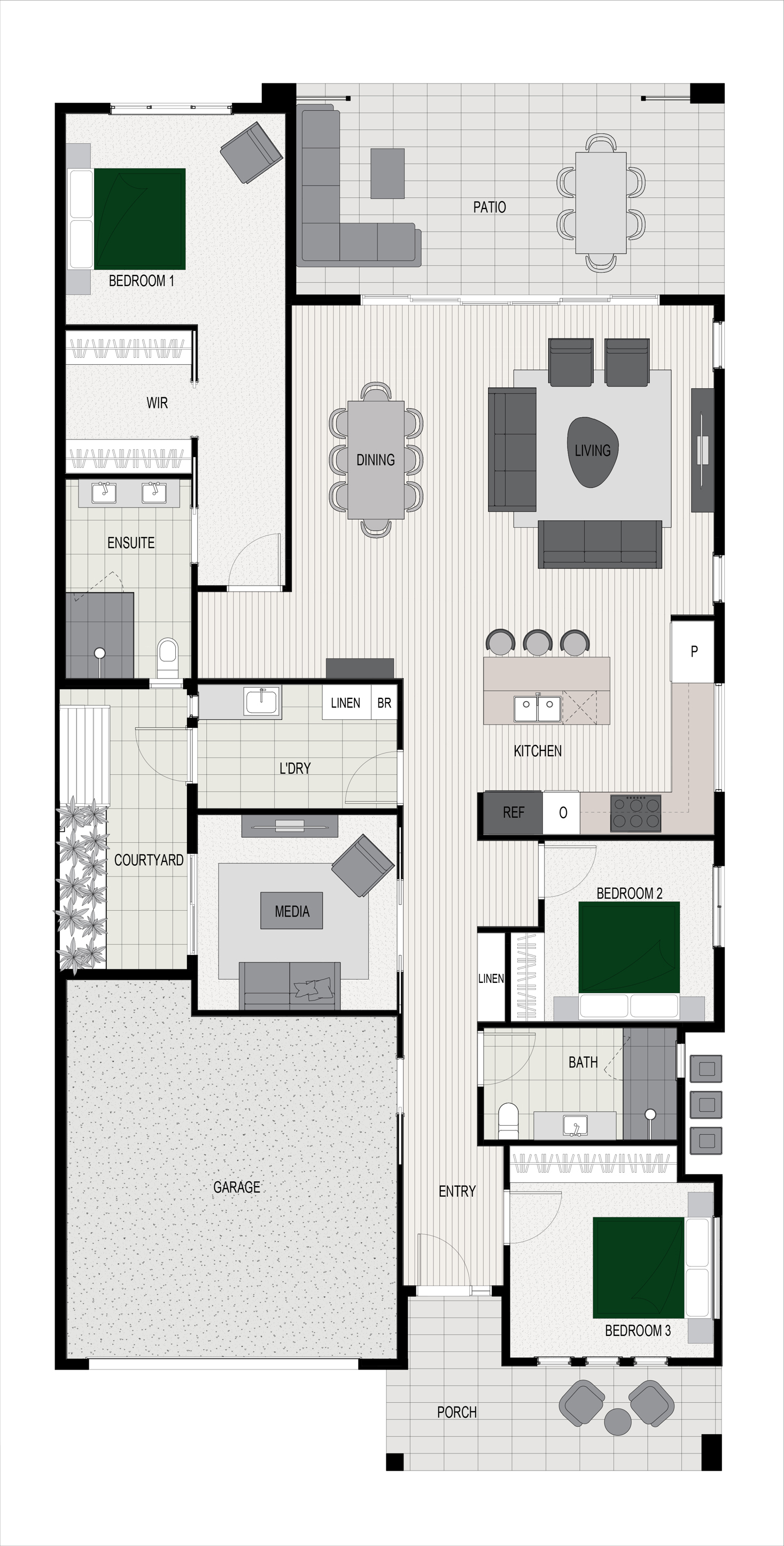 Floor plan of the Kimberley S6 house design, located at Stockland Halcyon Gables in The Hills district.