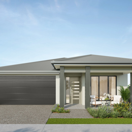 Facade render of the Yarra H3 house design with a hip roofline in rainforest colour scheme, located at Stockland Halcyon Gables in The Hills district.