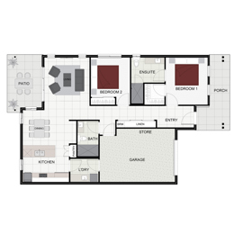 Floorplan of the Allora house design with a Gable facade located at Stockland Halcyon Rise, Logan Reserve.