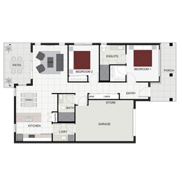 Floorplan of the Allora house design with a Hip facade located at Stockland Halcyon Rise, Logan Reserve.