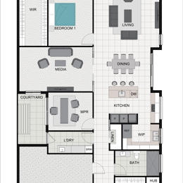 An interior floorplan of a Monteverde floorplan with a hip roof line including two bedrooms and multipurpose room at B by Halcyon.