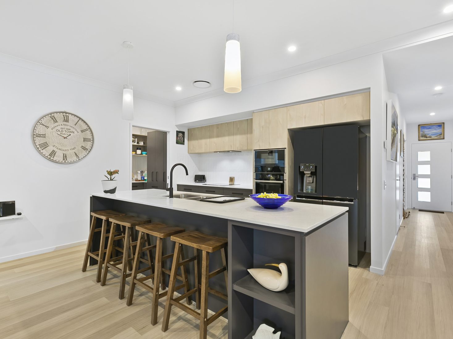 modern black, timber and white kitchen