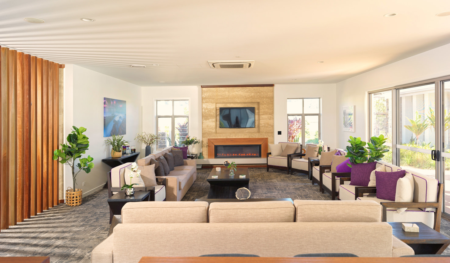 Halcyon Lakeside Recreational club lounge area with fireplace