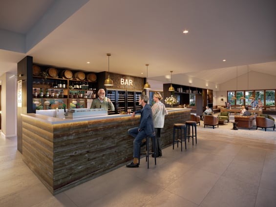 rendered image of a modern internal bar within a clubhouse