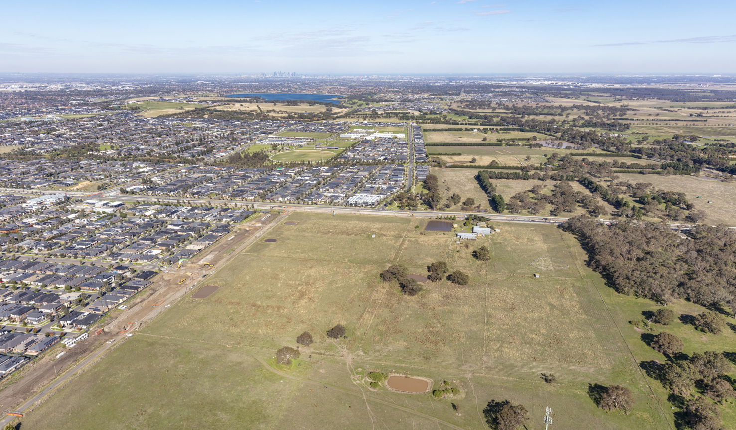 Aerial image overlooking the Halcyon Highlands site