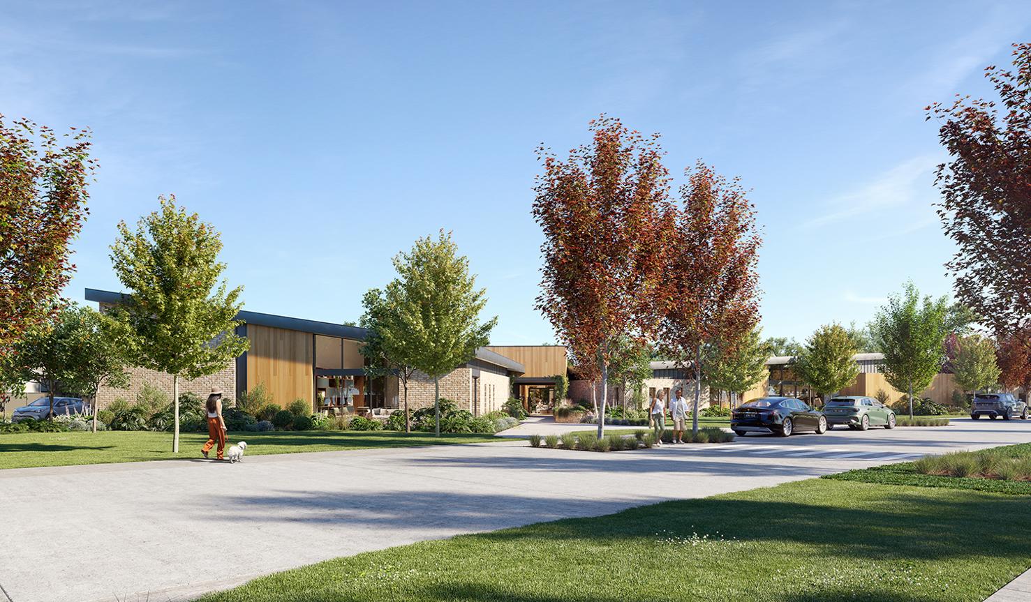 Render of clubhouse streetscape