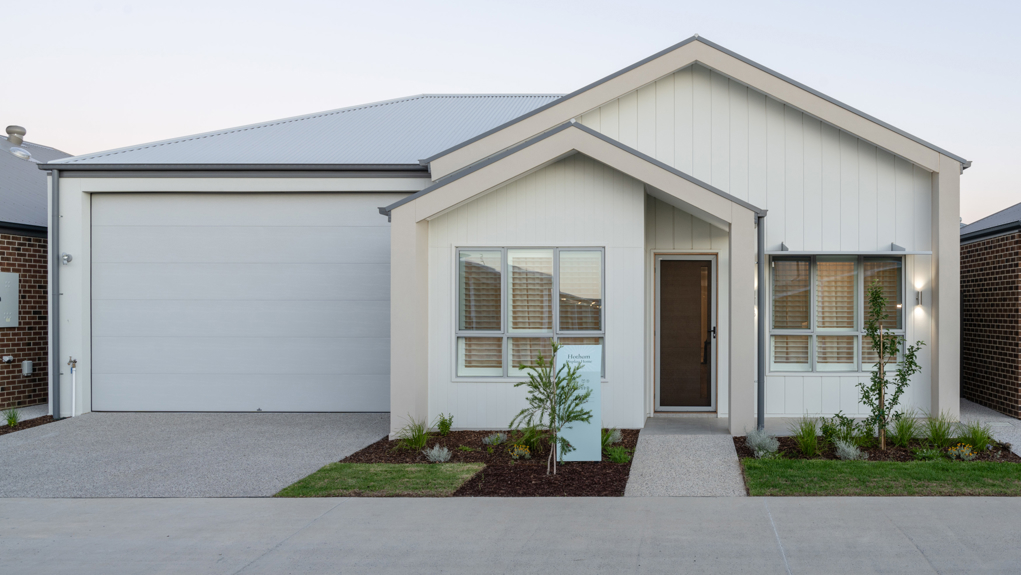 A picture taken of the front of the Hotham display home at Halcyon Evergreen.