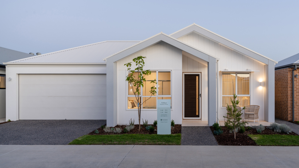A photo taken from the front of the Eildon display home at Halcyon Evergreen