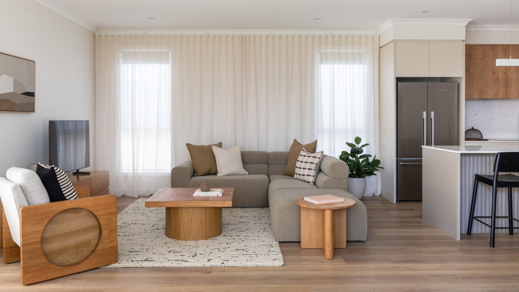 A photo taken of the Marysville Lounge room within the Evergreen display home.