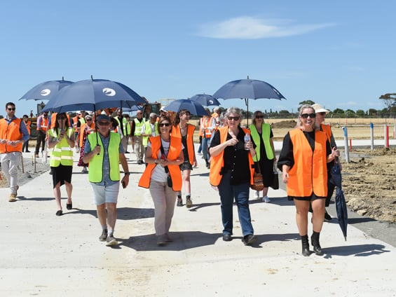 Walking the Evergreen site at the hard hat tour