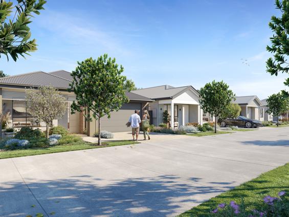 Render of Couple arriving home on the Evergreen streetscape