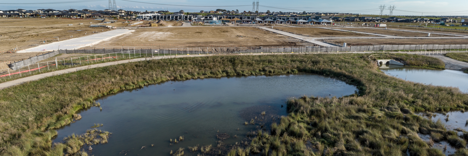 Drone shot of the wetlands near Halcyon Jardin