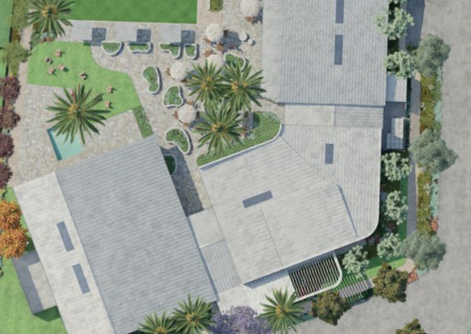 A zoomed in render of the Jardin clubhouse off the masterplan