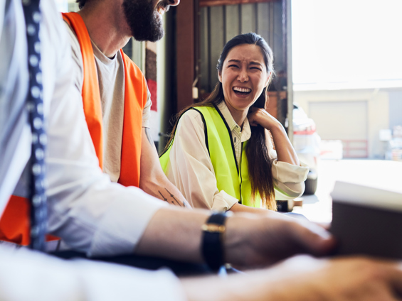 Logistics site staff in a meeting