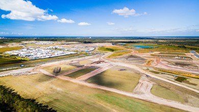 An aerial view of the location of the new Aura Business Park, which commenced construction on 24 August 2017 at Caloundra (Qld).