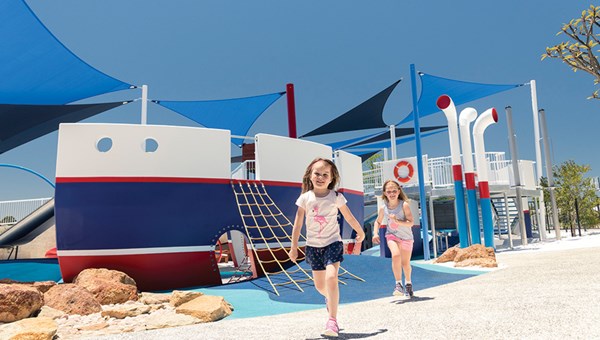Children enjoy the inclusive Shipwreck Park at Stockland's Sienna Wood residential community in Hilbert, WA.