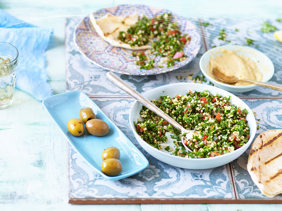 H is for hummus tabbouleh pita bread and olives  Stockland A to Z of Mmmm