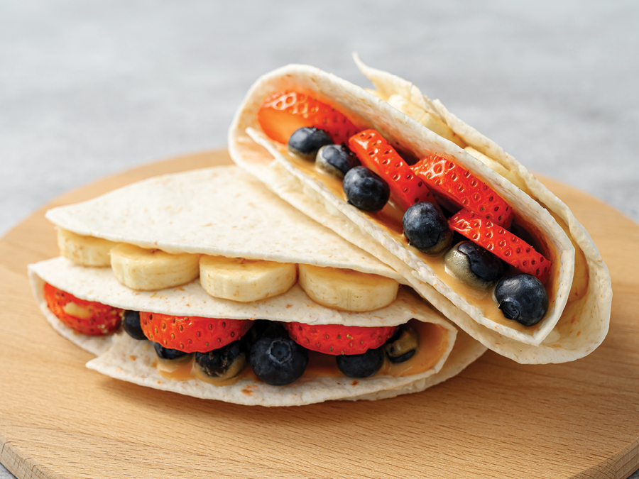 Fruit Wraps including bananas, blueberries and strawberries