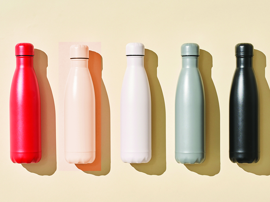 Different coloured metal drink bottles