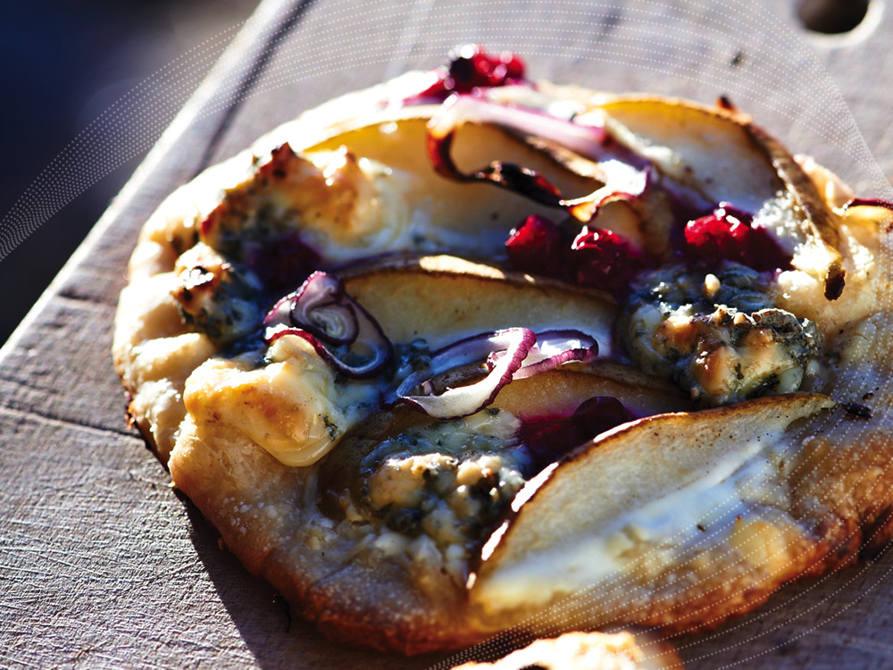 pear, blue cheese and cranberry pizza
