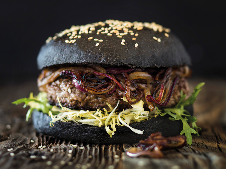 Beef burger with charcoal bun