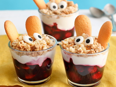 Layered berry cup with Easter bunny crumble