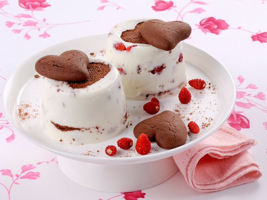 Strawberry dessert with heart chocolate biscuits image Stockland 900x675 Stockland