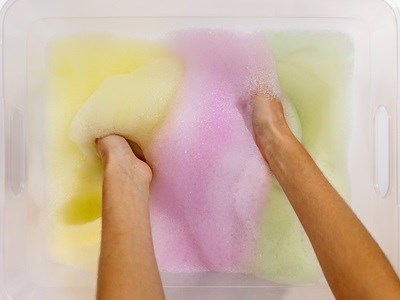 At home rainbow soap bubbles 