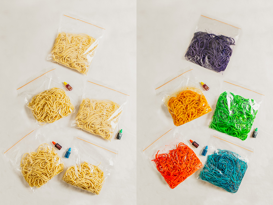 Rainbow pasta for kids - now and then