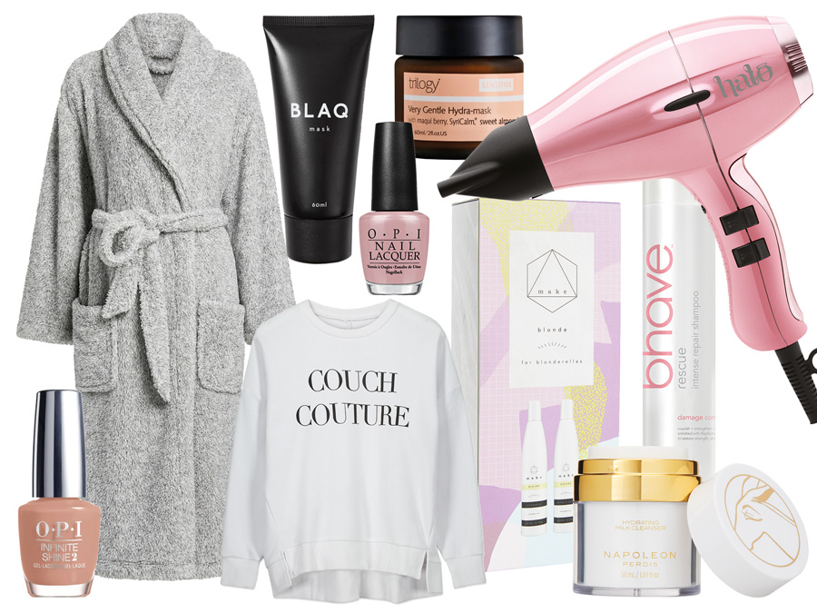 Spa Essentials - Robe, Sweater, Hairdryer, beauty products