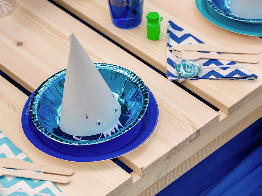 Shark Party themed hat and plate