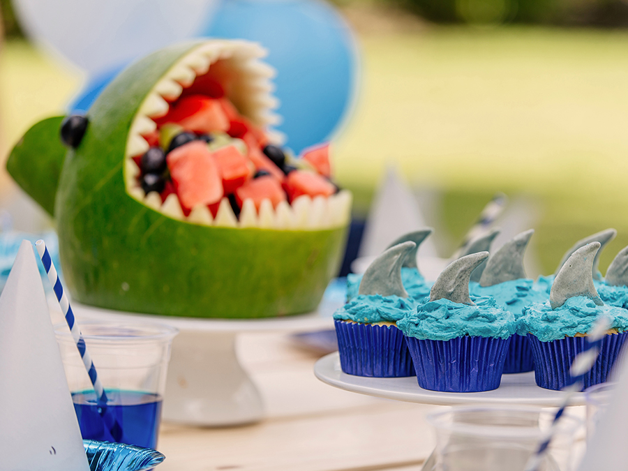 Watermelon shark jaws and fruit salad