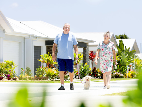 Halcyon homeowners walking the streets with their dog